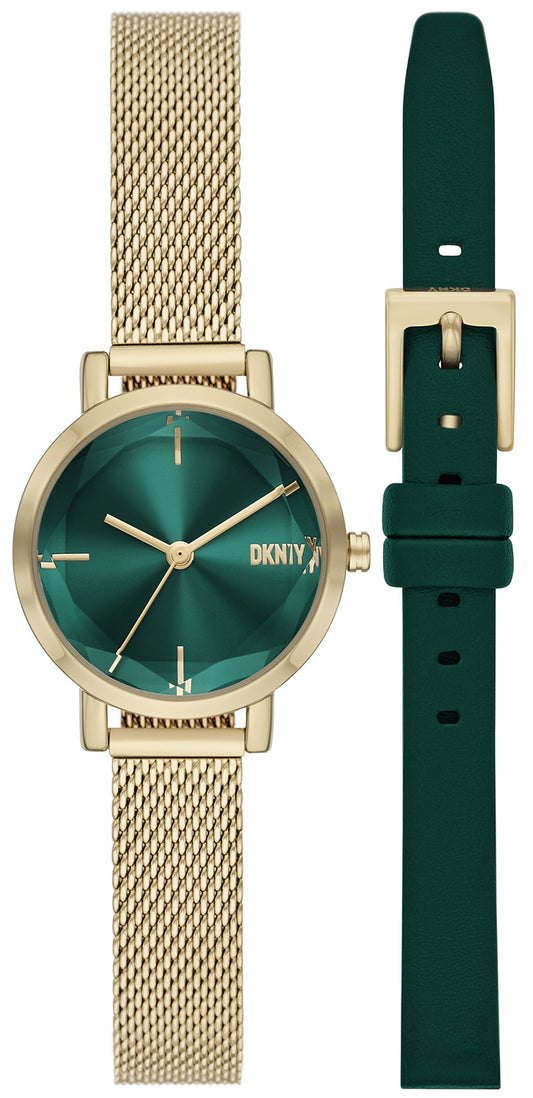 Ladies DKNY Rolled Gold Set With Green Strap