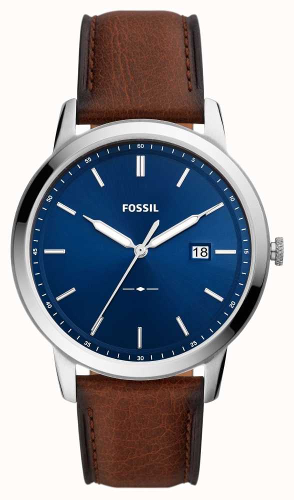 Gents Stainless Steel Brown Strap Blue Dial Minimalist Fossil