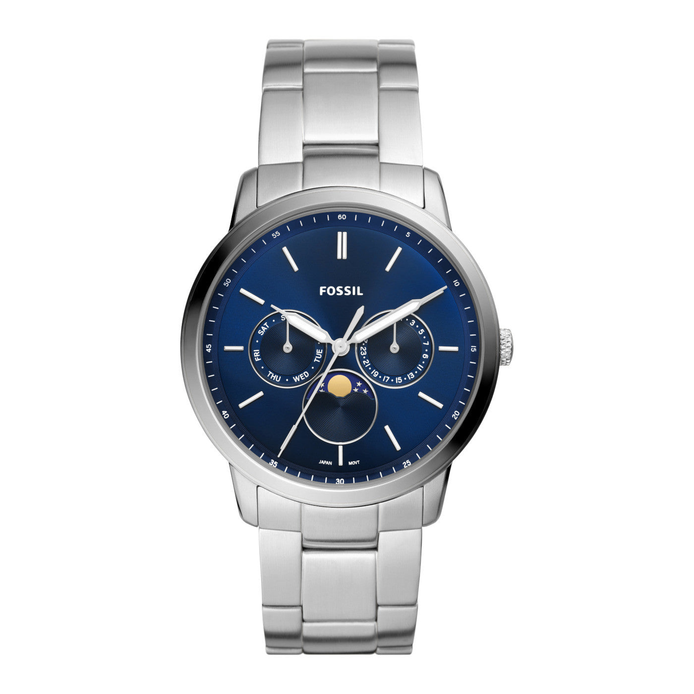 Gents Stainless Steel Bracelet Fossil Blue Chronograph Watch