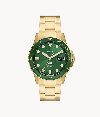 Gents Fossil Rolled Gold Green Bezel/Dial Watch