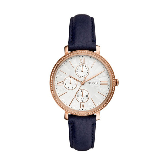 Ladies Rose Gold Stainless Steel Blue Strap Fossil Watch