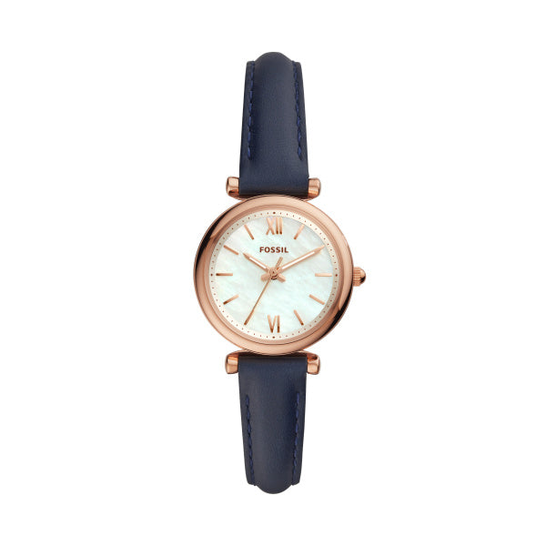 Ladies Rolled Gold Blue Strap White Dial Charlie Mini Fossil