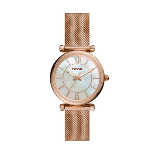 Ladies Rolled Gold Brascelet In Rose Carlie Fossil Watch
