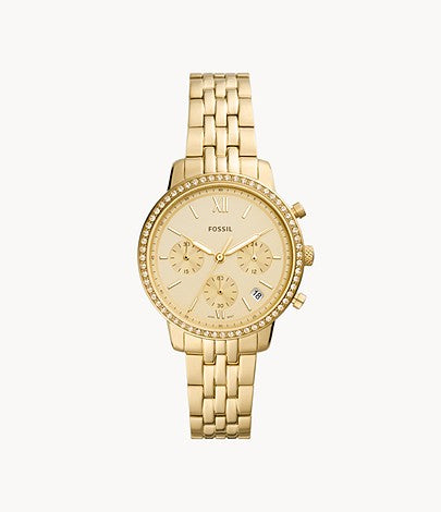 Ladies Fossil Rolled Gold Chronograph Stone Set Watch