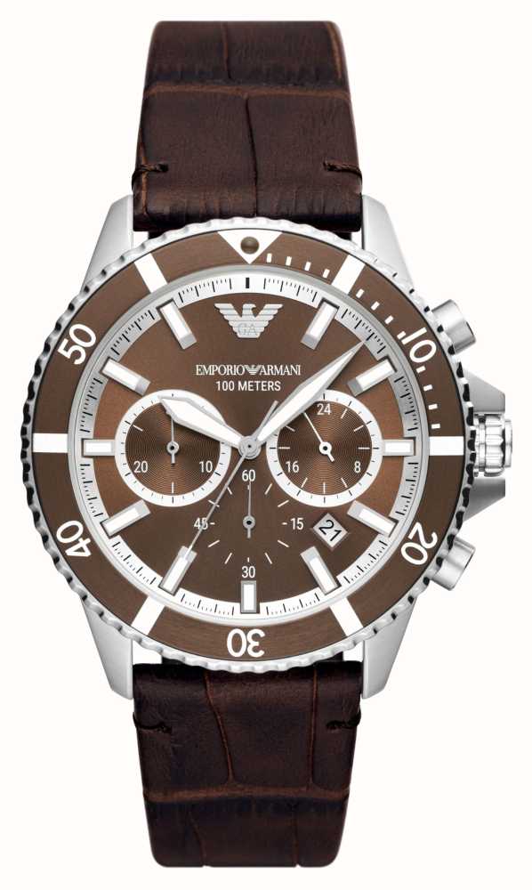 Gents Armani Stainless Steel Chronograph Brown Strap