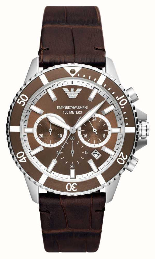 Gents Armani Stainless Steel Chronograph Brown Strap