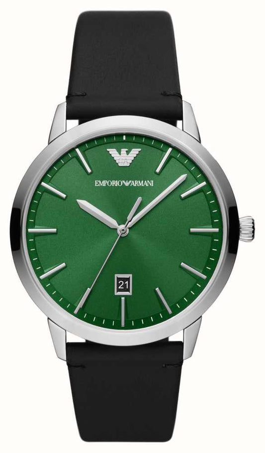 Emporio Armani Round Green Dial Gents Watch With Black Strap