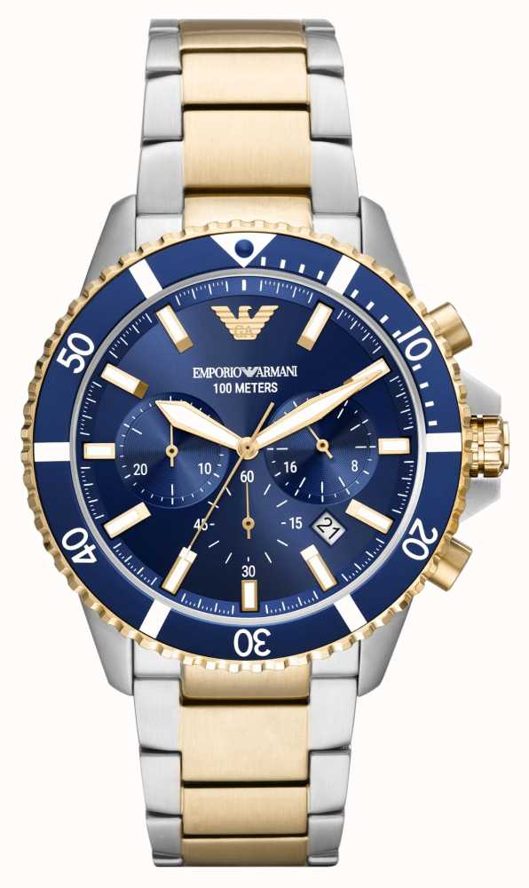 Gents Armani Two Tone Blue Chronograph Watch