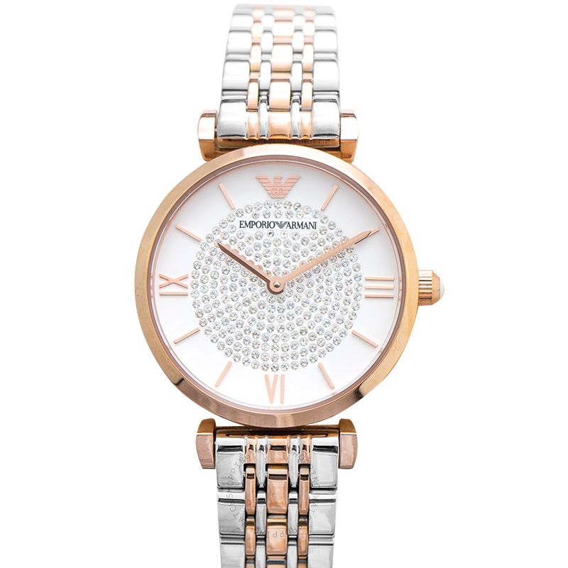Ladies Armani Two Tone Round White Dial