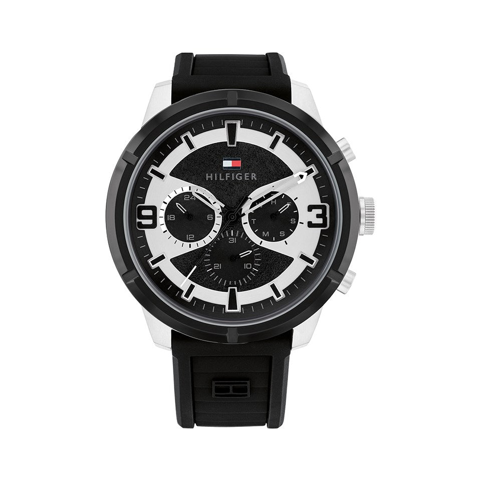 Gents Tommy Hilfiger Black And Silver Chronograph Watch