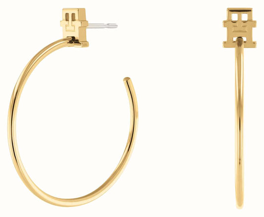 Tommy Hilfiger Logo Gold Plated Hoop Earring