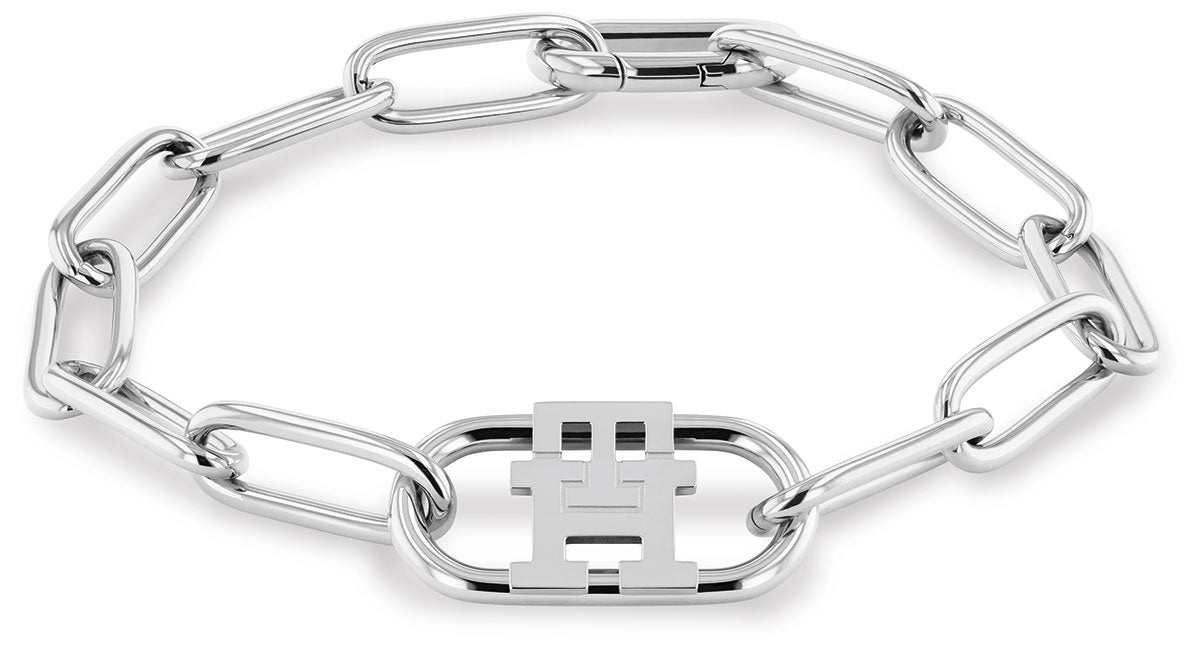 Tommy Hilfiger Silver Plated Open Oval Link Logo Bracelet