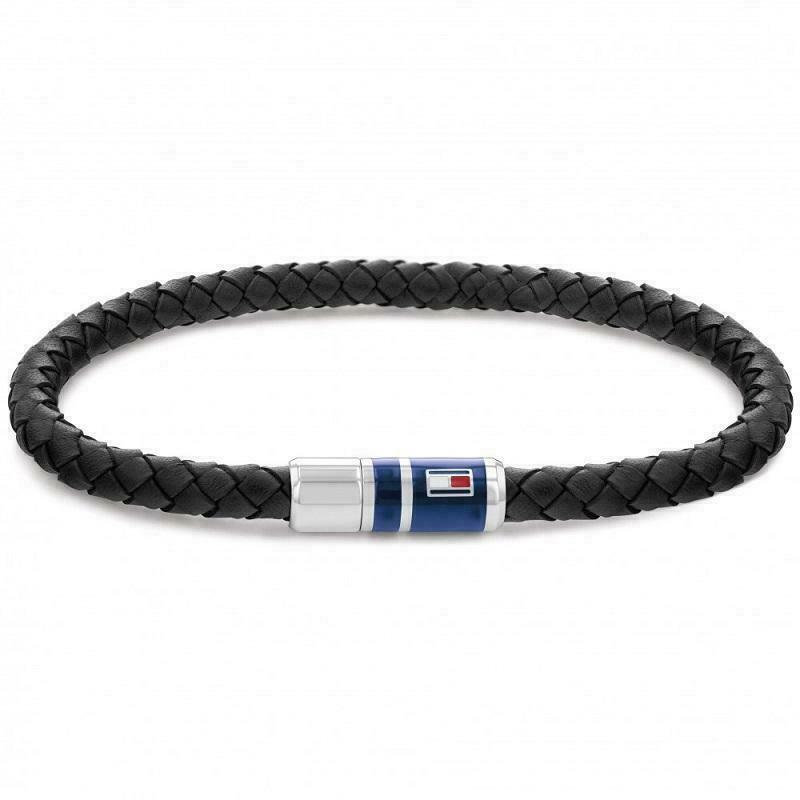Tommy Hilfiger Black Braided Leather Bracelet