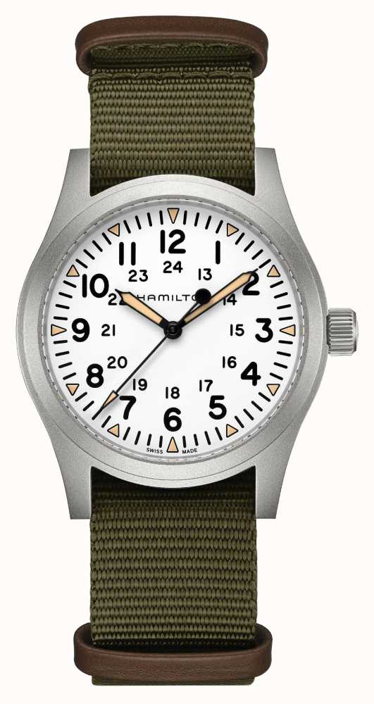 Gents Stainless Stl Khaki Field Nato Green Hamiltion Watch 42mm