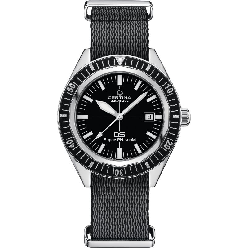 Gents Steel Black Cloth Strap Black Dial Ds Ph200m Certina