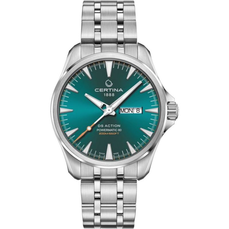 Gents Steel Bracelet Aqua Dial Day/Date 200m Certina