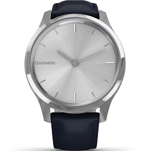 Vivomove Silver Stainless Steel Navy Leather Strap Garmin Watch