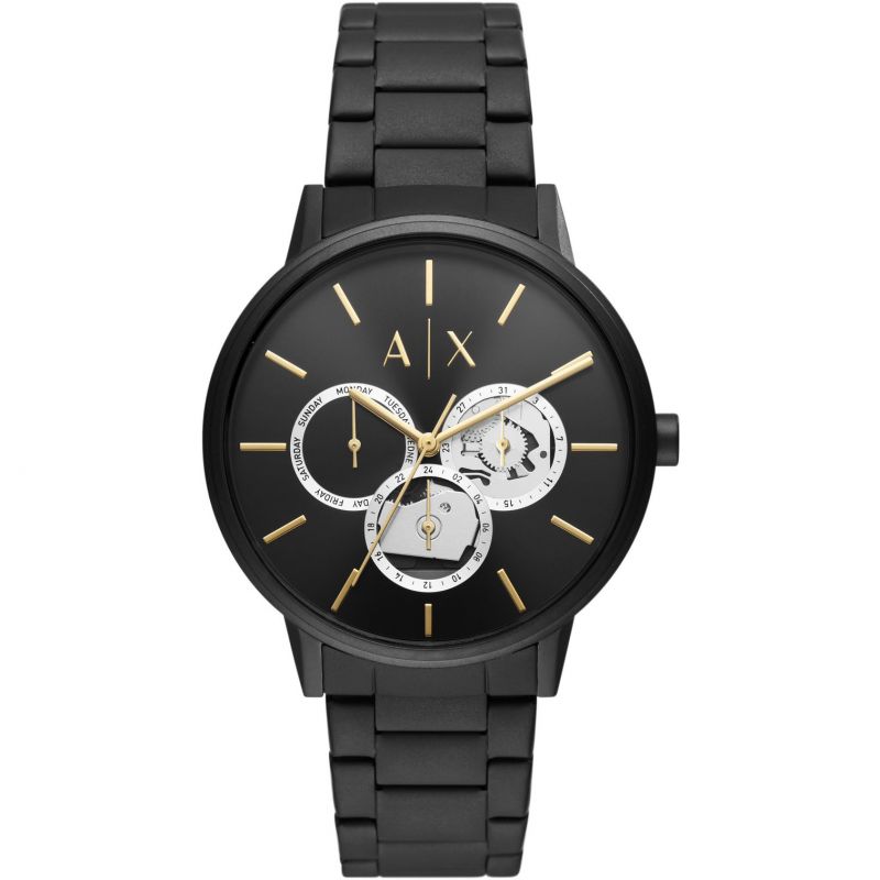 Armani Exchange Black Chronograph Skeleton Dial Watch