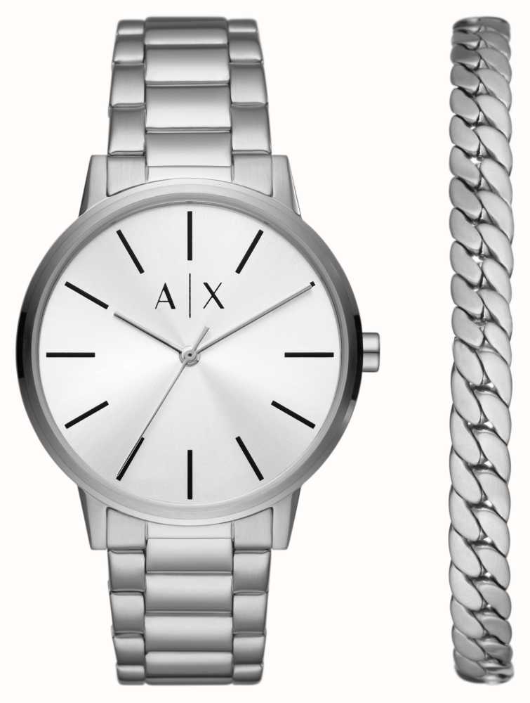 Armani Exchange Stainless Steel Watch And Curb Bracelet Set