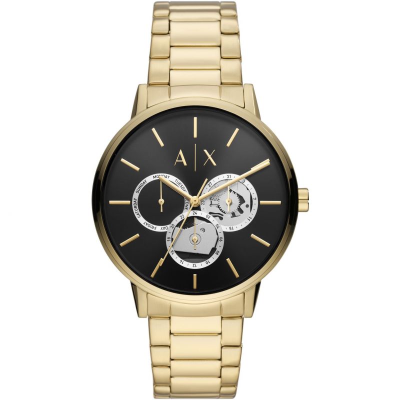 Armani Exchange Black Chronograph Skeleton Dial Watch