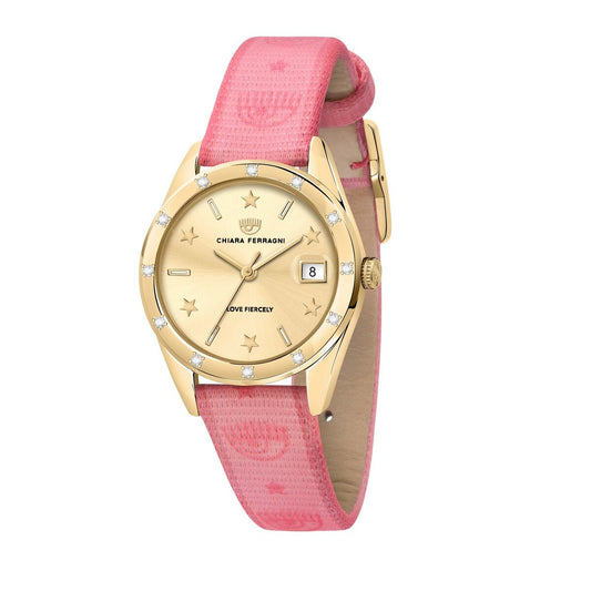 Ladies Rolled Gold Strap Chara Ferragni Watch With Pink Strap