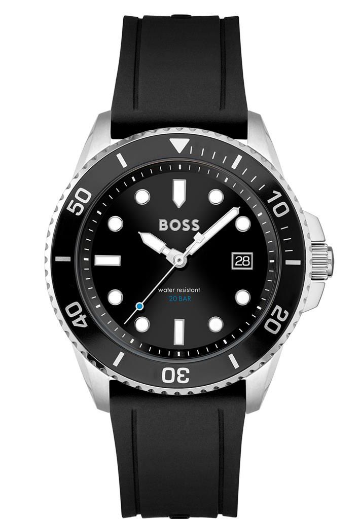 Gents Stainless Steel Hugo Boss Black Ace Silicone Strap Watch