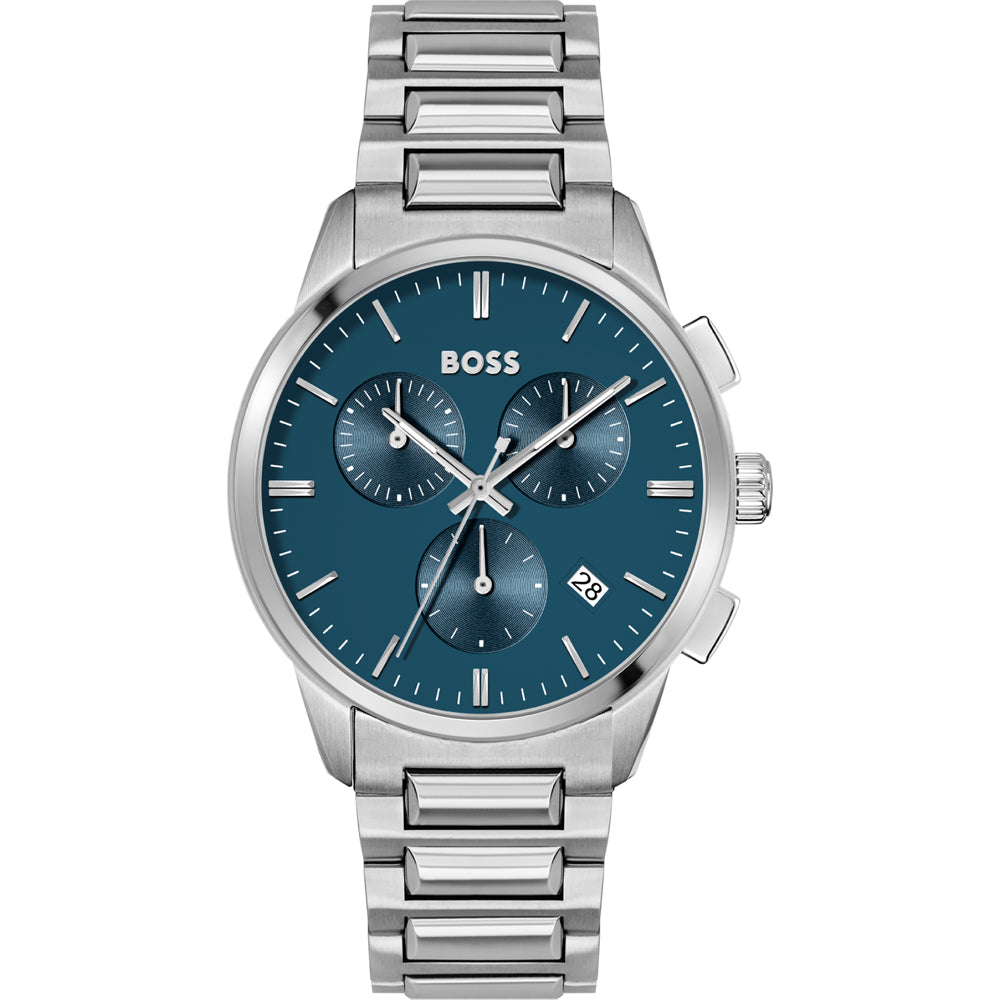 Gents Hugo Boss Stainless Steel Blue Chronograph Watch