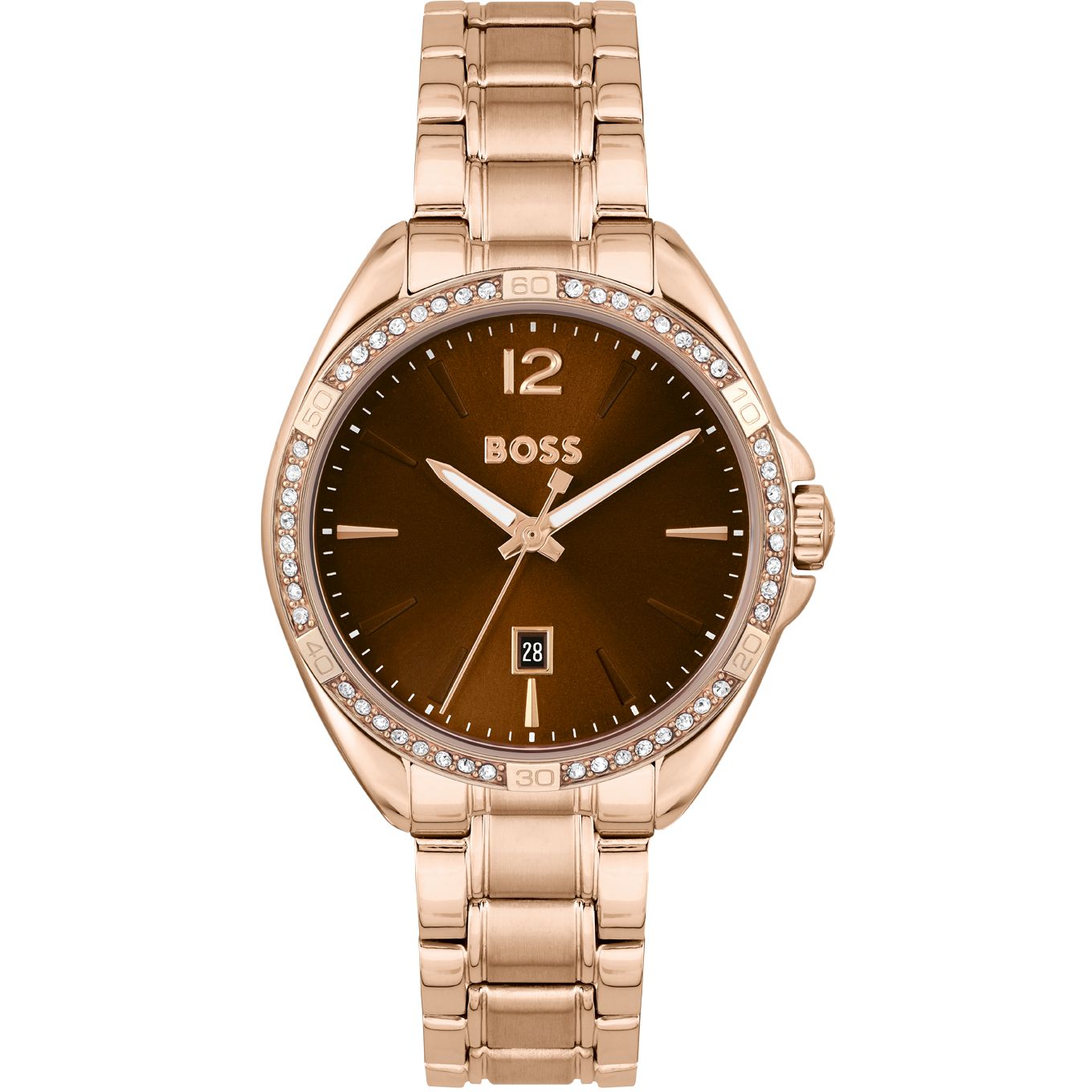 Ladies Rose Watch Hugo Boss Stone Set Bezel Watch