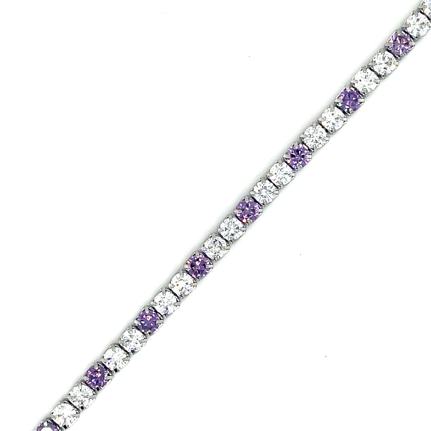 Sterling Silver White & Purple CZ Tennis Bracelet