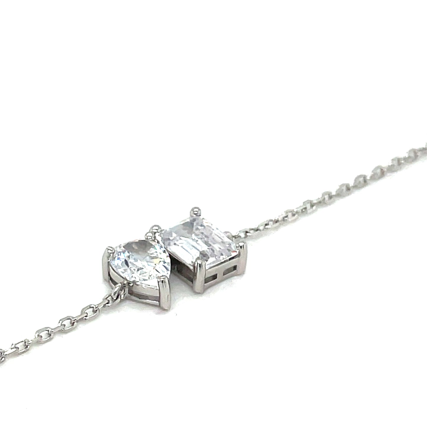 Sterling Silver Cubic Zirconia Moi Et Toi Pear & Rectangle Bracelet