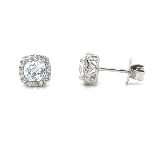 Sterling Silver Cushion Cut CZ Cluster Earrings
