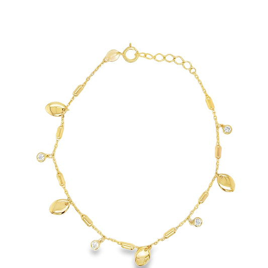 9ct Yellow Gold Rubover CZ and Oval Scatter Bracelet