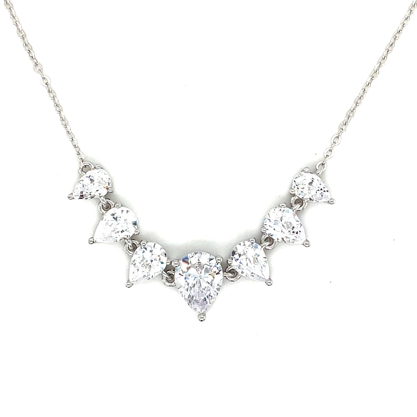 Sterling Silver Cubic Zirconia 7 Pear Graduated Necklet