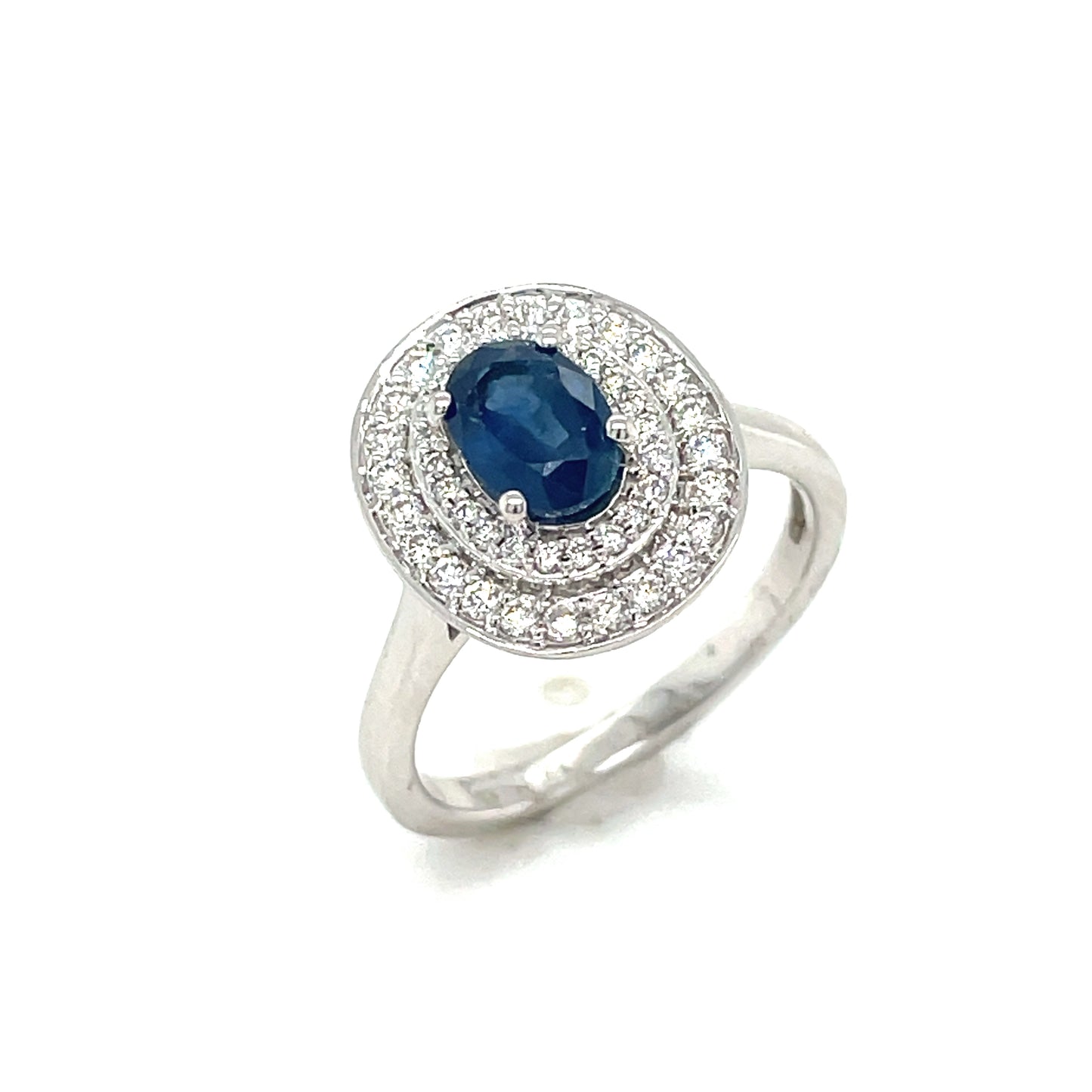 9ct White Gold Sapphire And Diamond Oval Cluster .35ct Ring