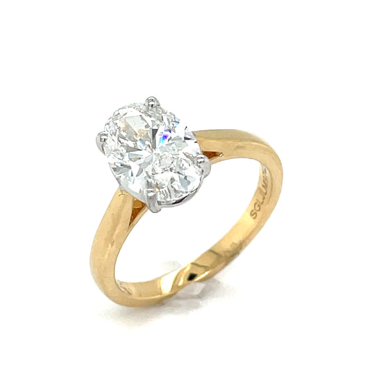 18ct Yellow Gold Oval Solitaire Cultured DIamond Ring 2.00ct