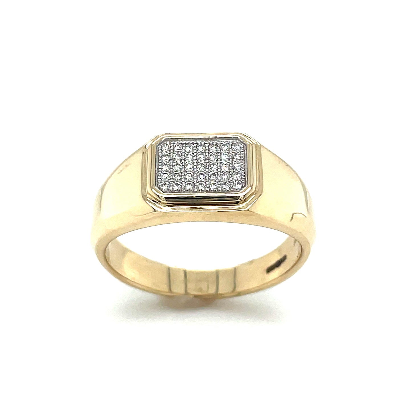 9CT PAVE SET GENTS SIGNET DIAMOND RING .18CT