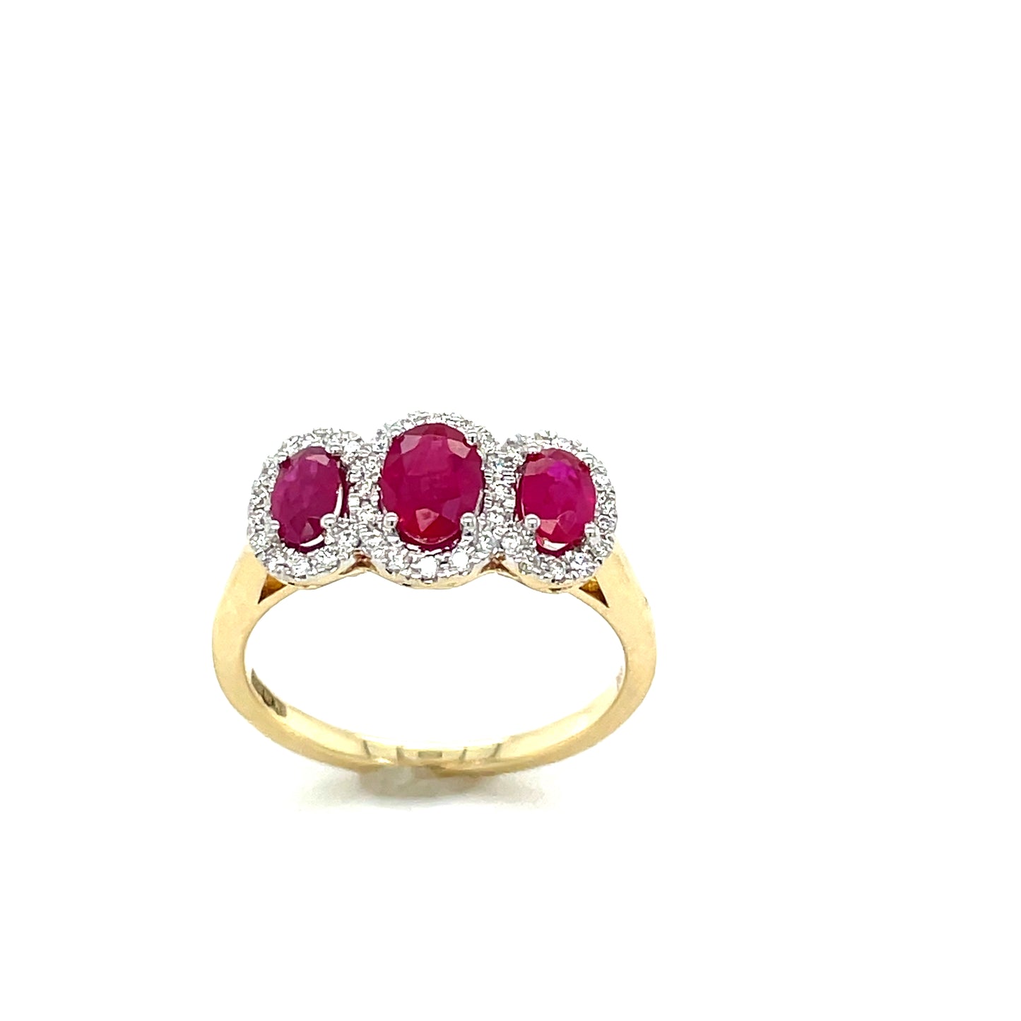 9ct Yellow Gold Three Stone Oval and Diamond Cluster Ring .16ct