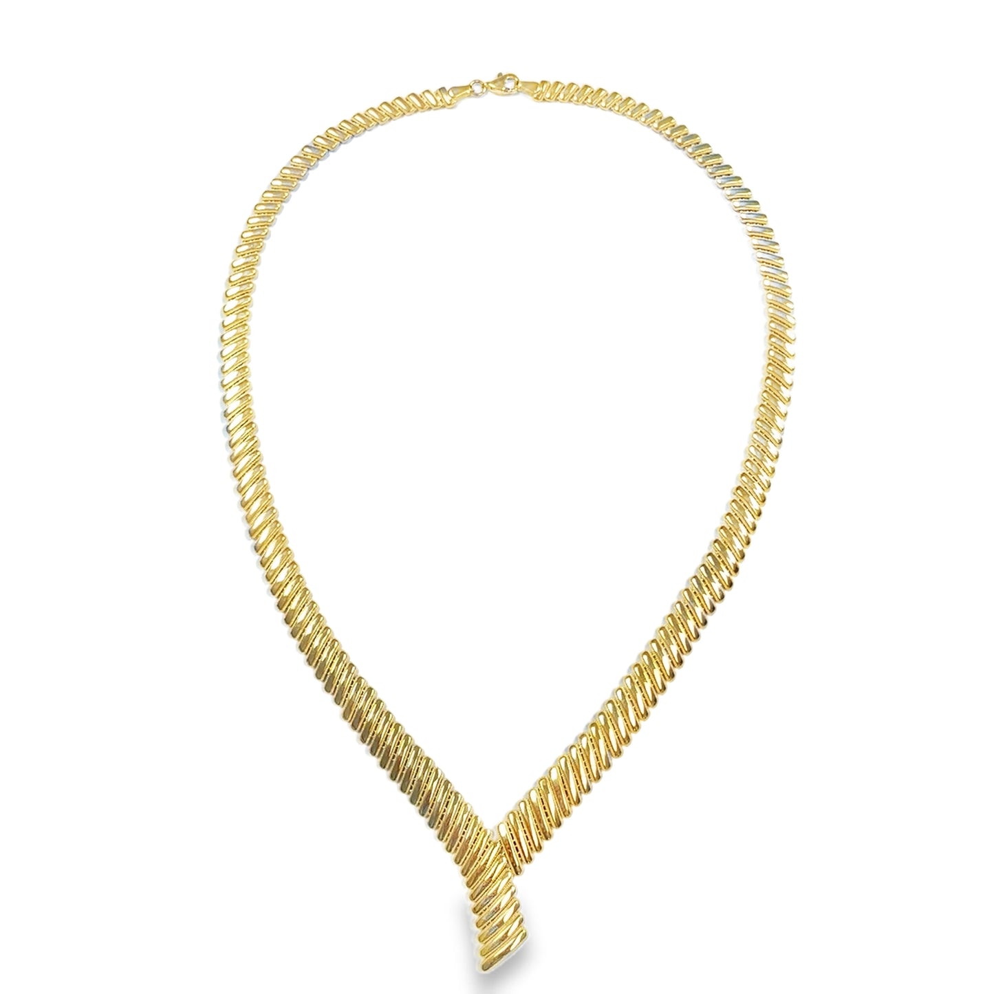 9ct Yellow Gold Polished Crossover Bar Necklet with Milgrain Edge