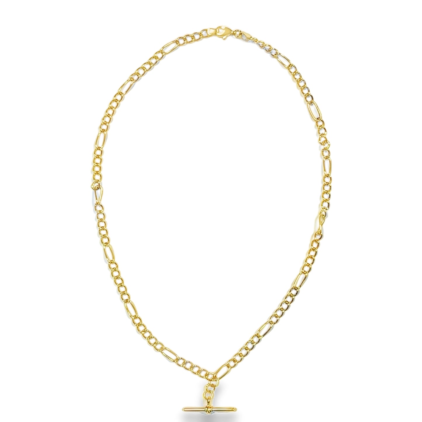 9ct Yellow Gold Figaro Necklet with T-Bar