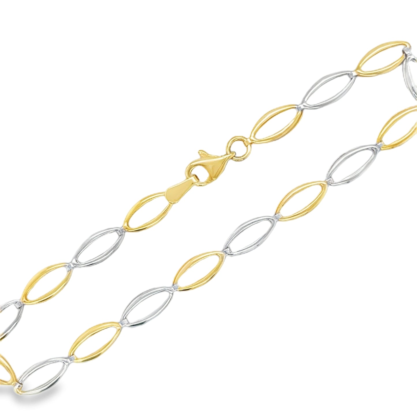9ct Two Tone Gold Open Oval Link Bracelet