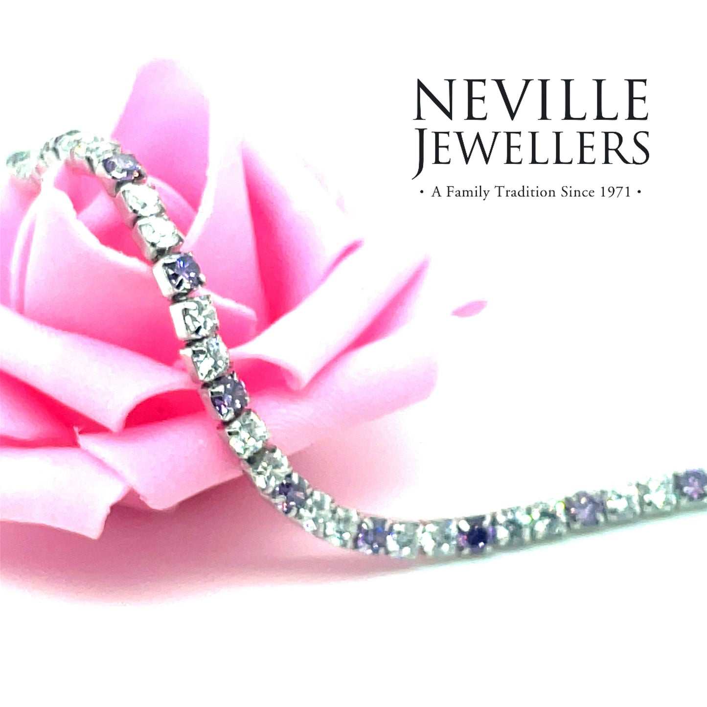 Sterling Silver White & Purple CZ Tennis Bracelet