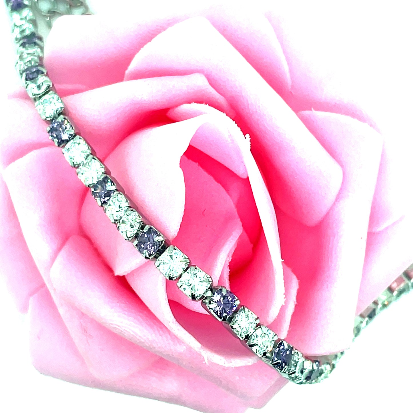 Sterling Silver White & Purple CZ Tennis Bracelet